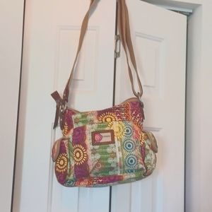 Fossil Multicolor Geometric Print Canvas Crossbody
